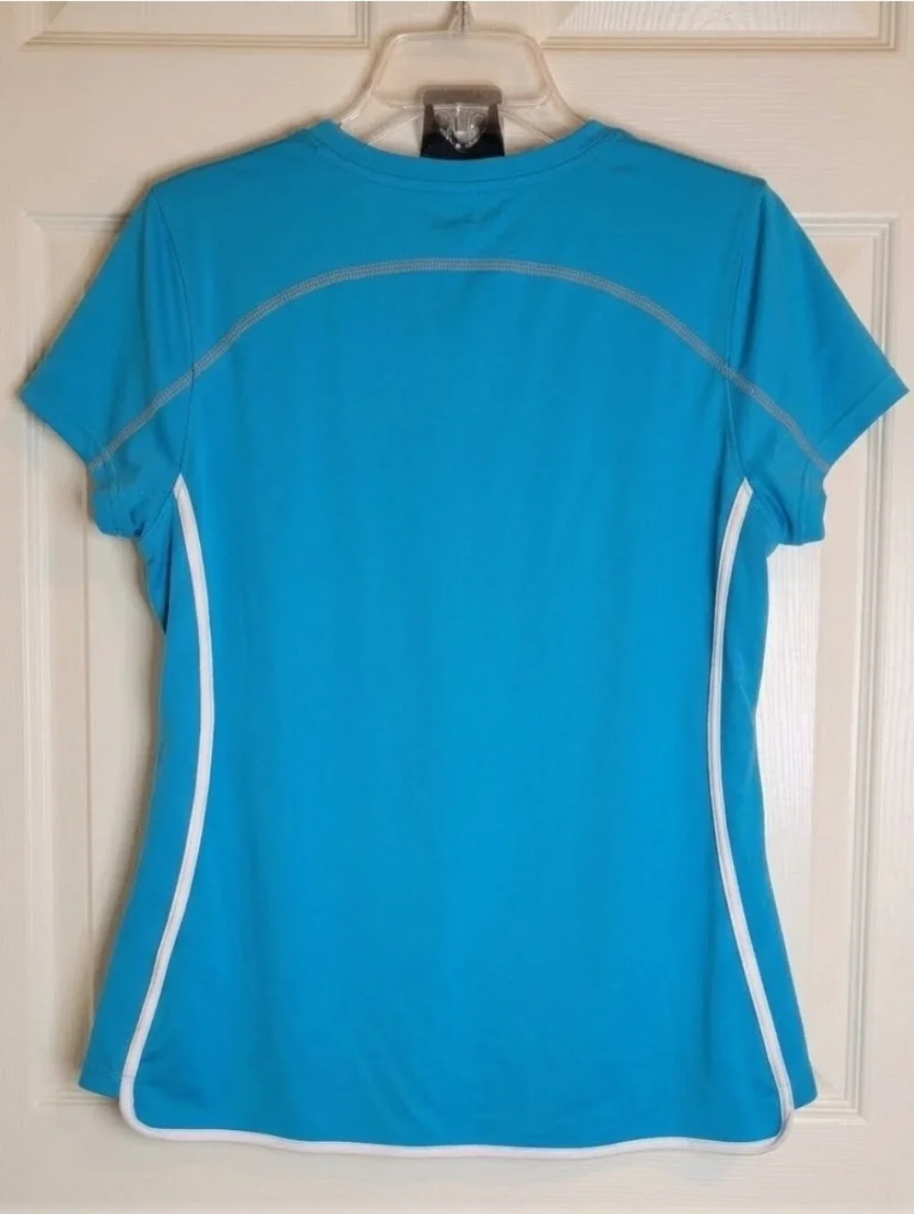 Nike Dry Fit Turquoise Blue V-Neck Athletic Top Short Sleeve White Piping XL